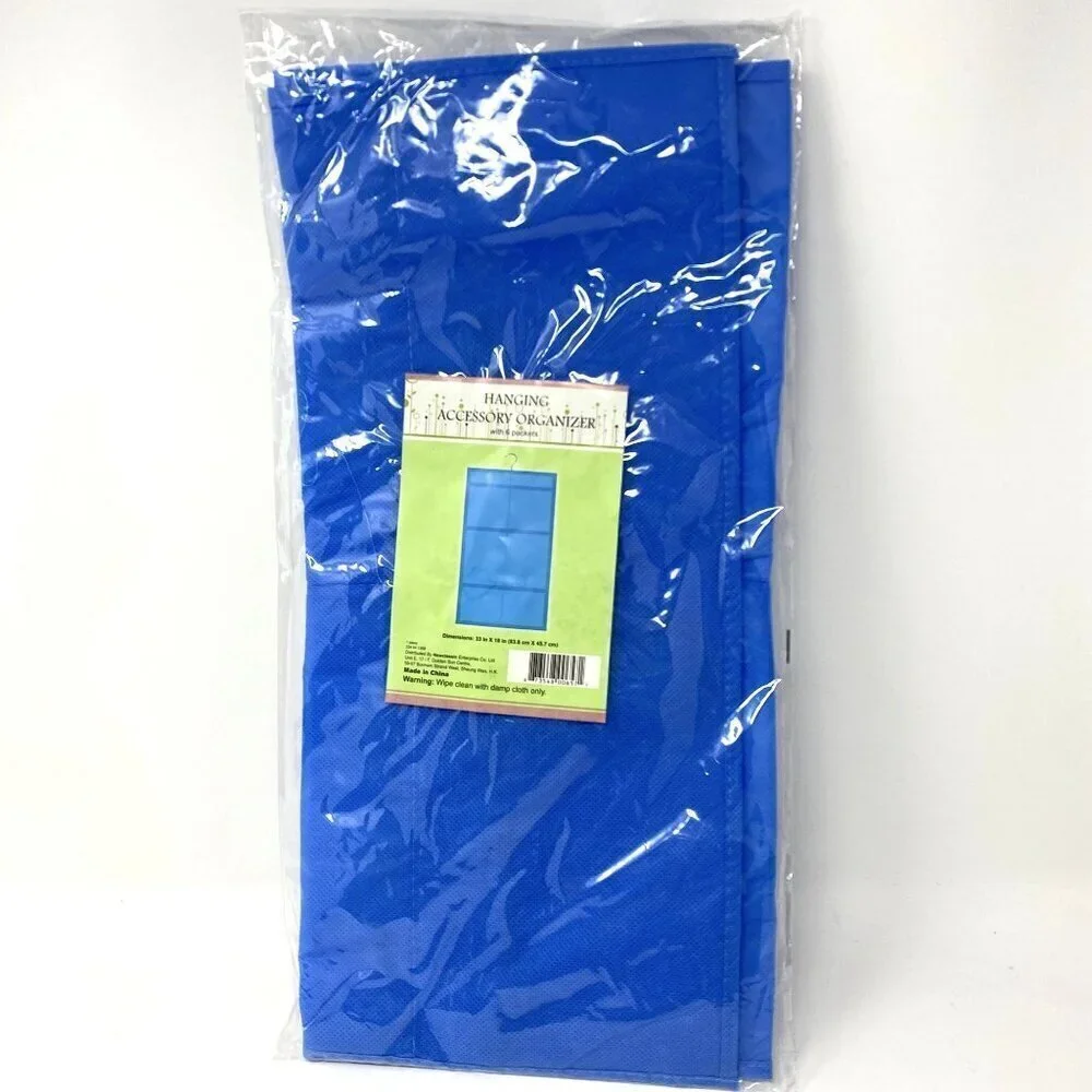 Hanging Accessory Organizer 6 Pockets Blue